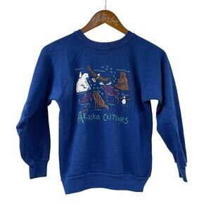 Alaska Critters Crewneck Sweater Blue Vintage Youth L